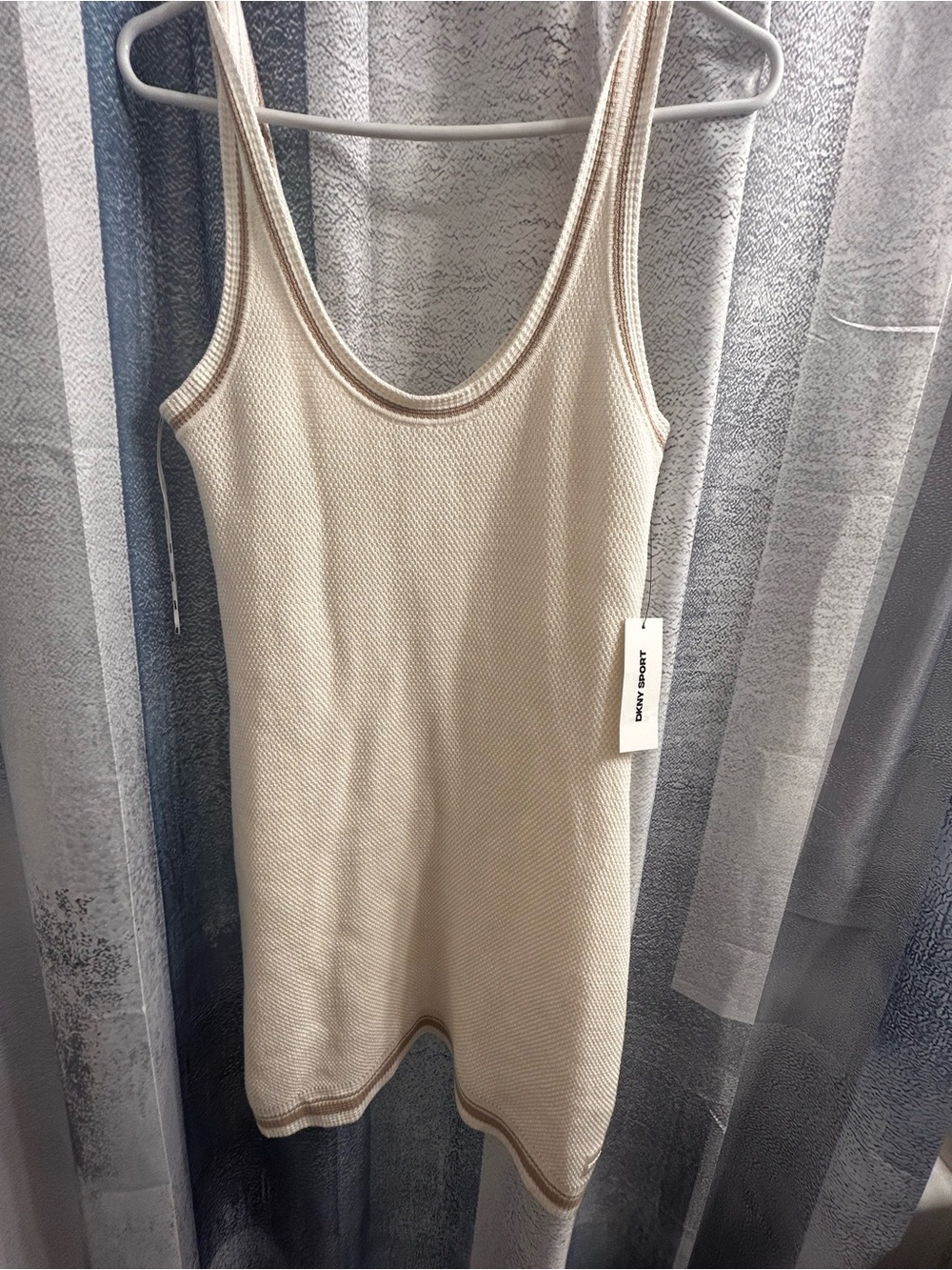 DKNY Cream Ribbed Knit Midi Tank Dress